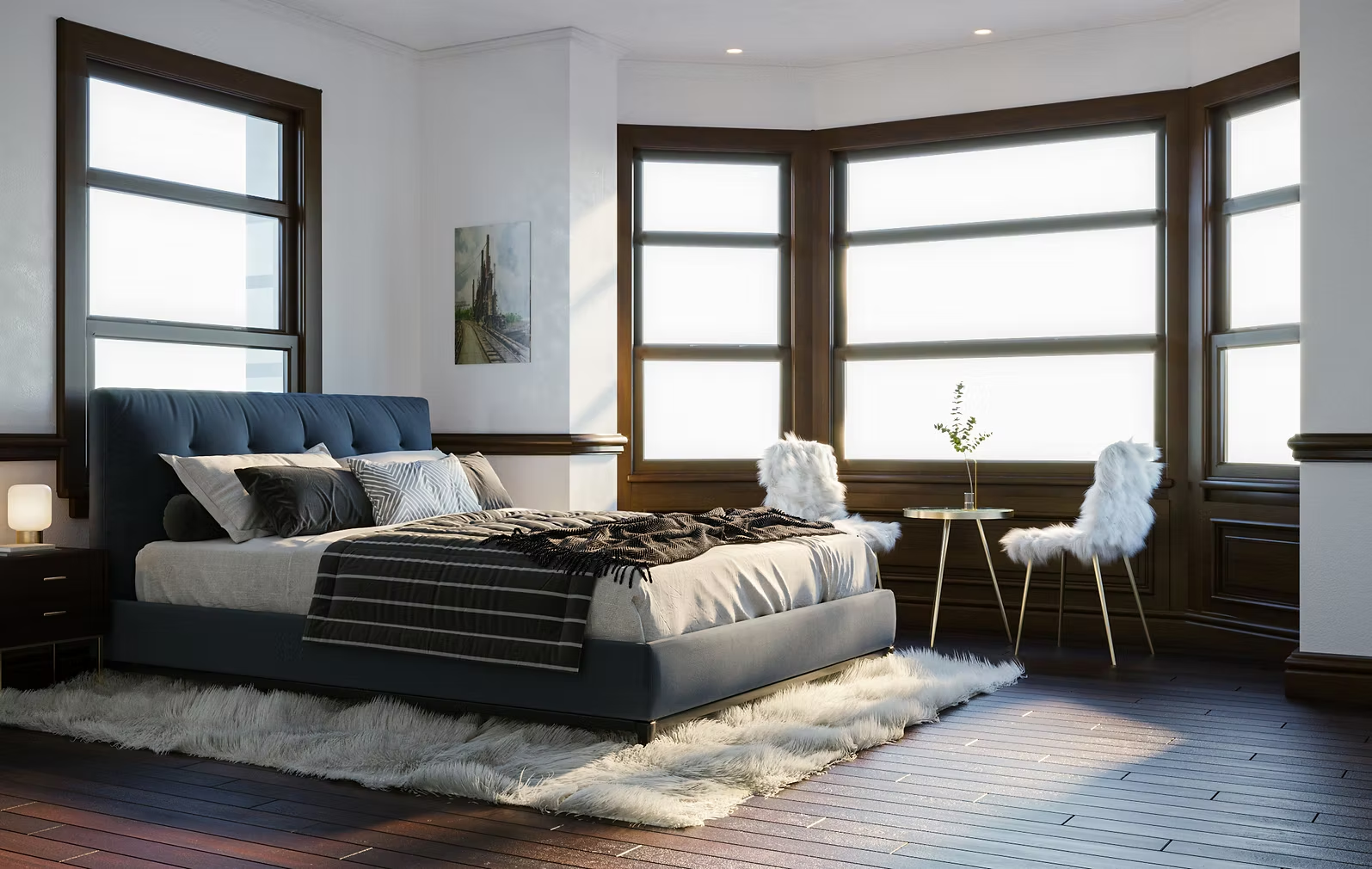 Loft bedroom with original bay windows